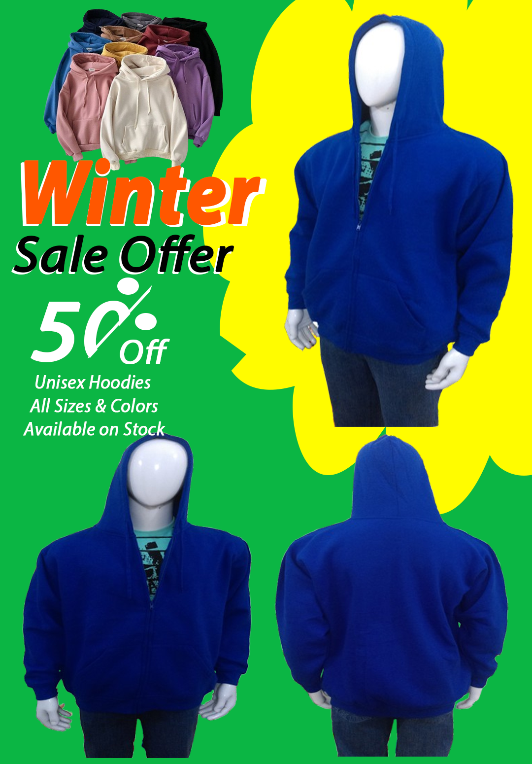 Export Left Over Unisex Hoodies 50% Off