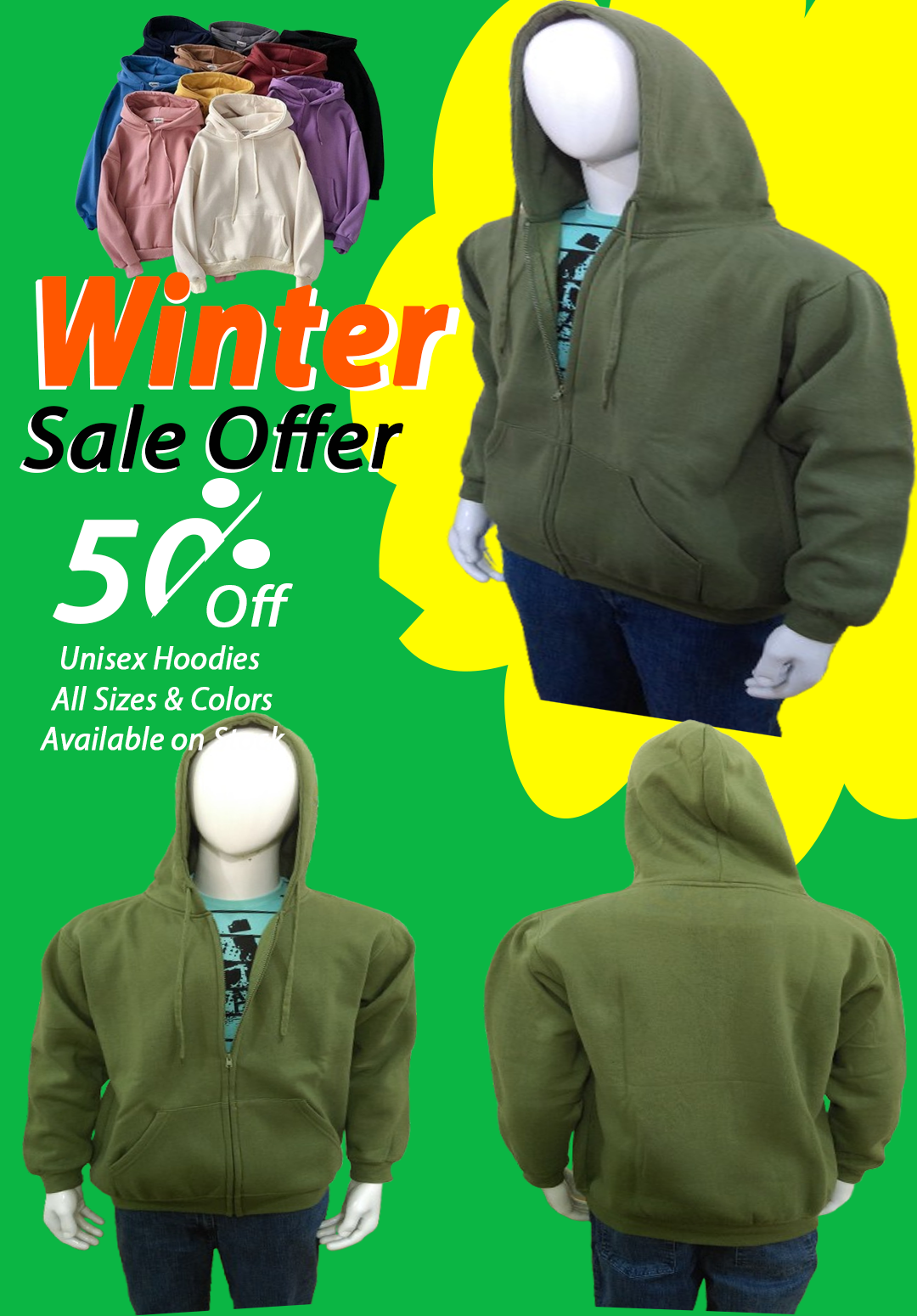 Export Left Over Unisex Hoodies 50% Off