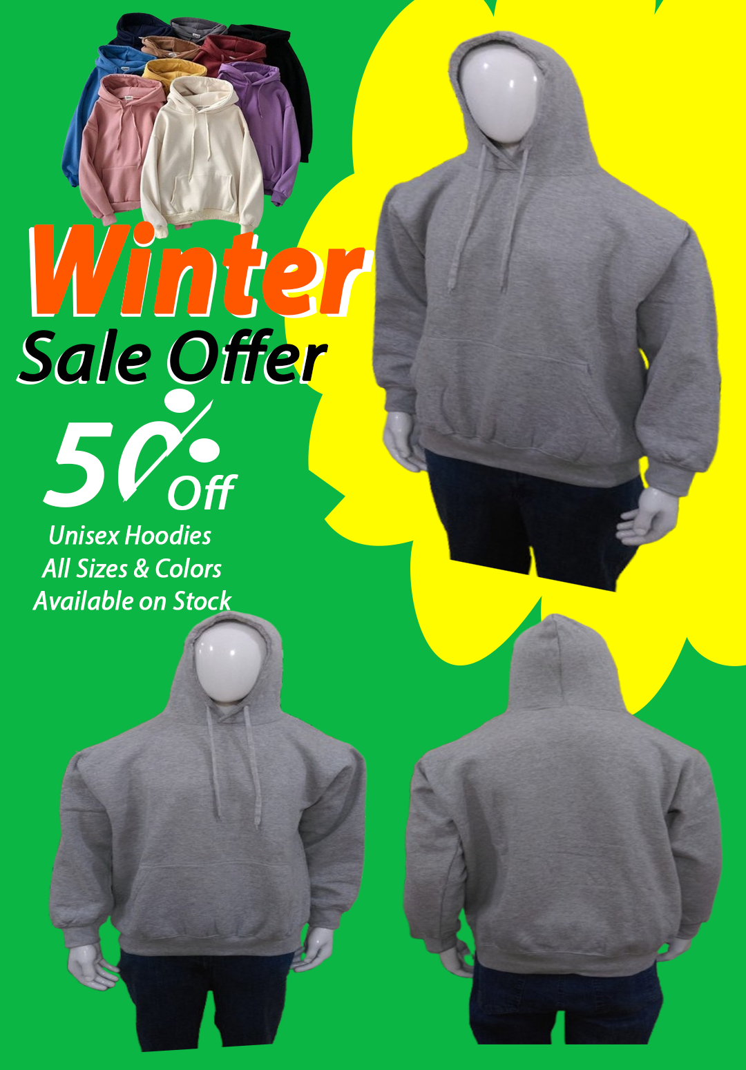 Export Left Over Unisex Hoodies 50% Off