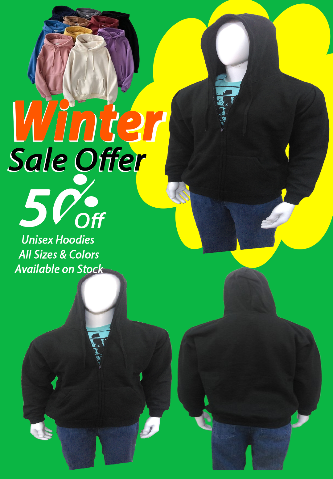 Export Left Over Unisex Hoodies 50% Off