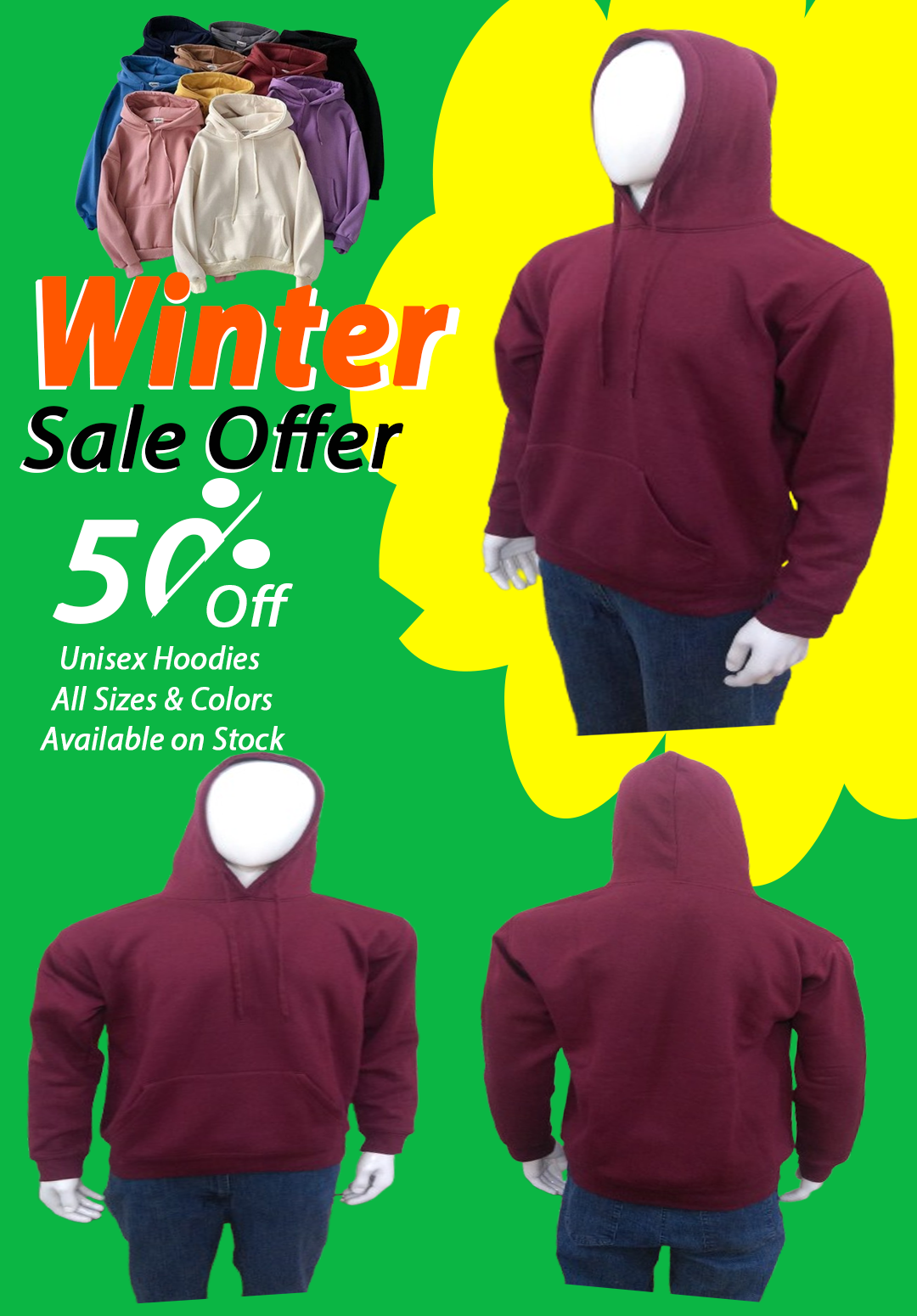 Export Left Over Unisex Hoodies 50% Off