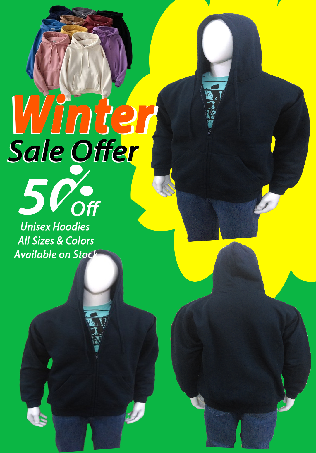 Export Left Over Unisex Hoodies 50% Off