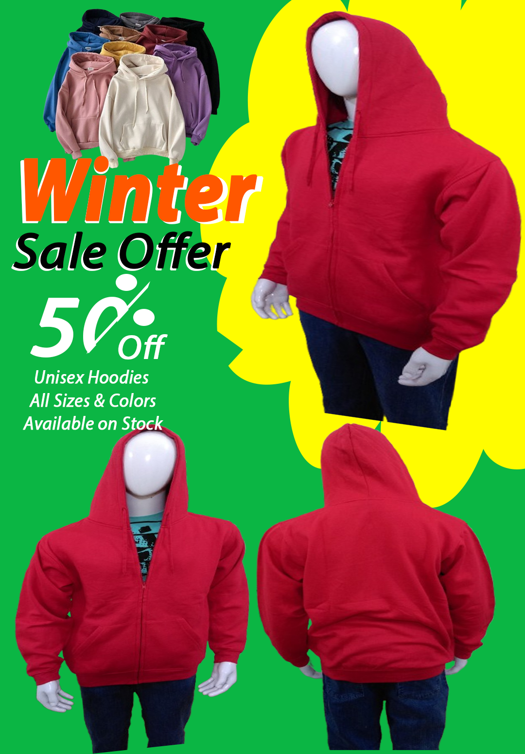 Export Left Over Unisex Hoodies 50% Off